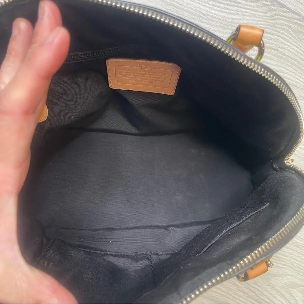 Coach Cora Dome Satchel Purse Signature Canvas Neon Yellow Dots w/Leather Trim - Picture 10 of 15